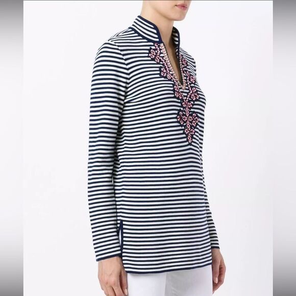 Tory Burch Katama Striped Knit Embellished Tunic Top - Picture 1 of 8